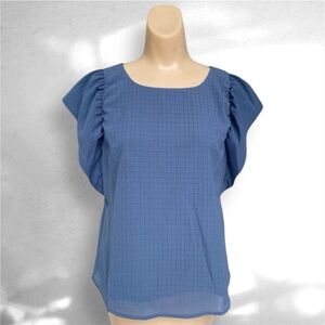 🌟 Banana Republic Blue Textured Flutter Sleeve Blouse